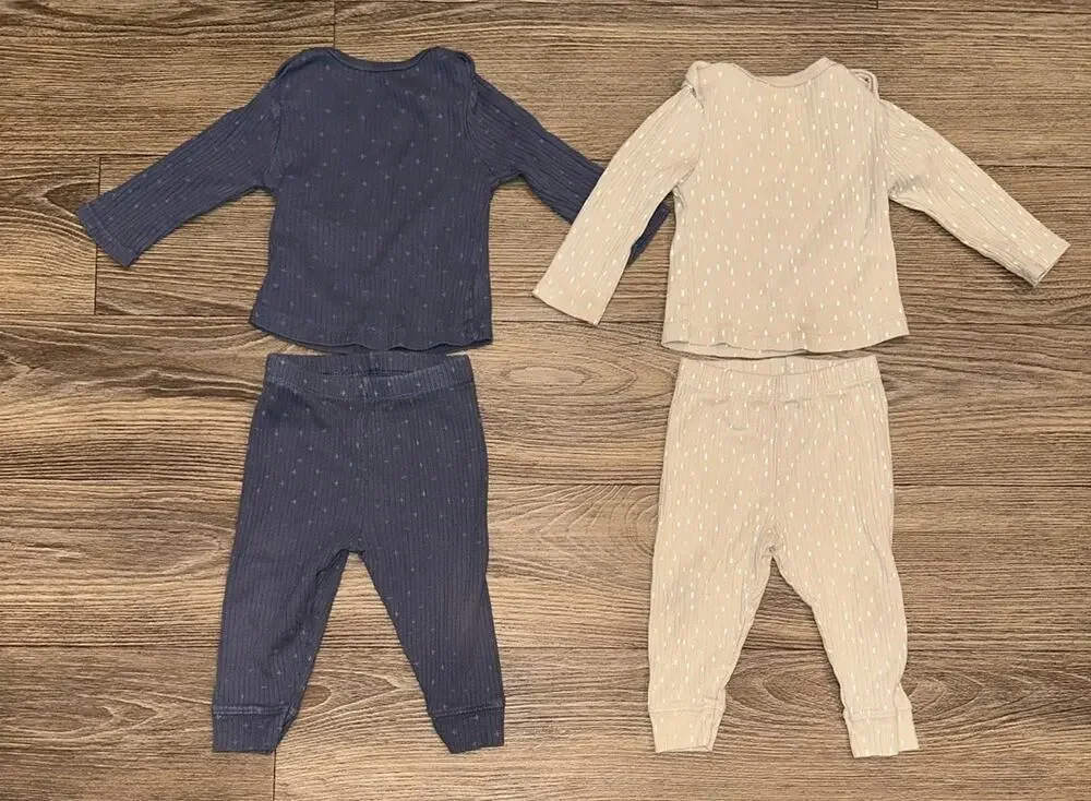 Cloud Island Top And Bottom Blue And Tan Baby Size 6-9 Months Two Two-Piece Sets